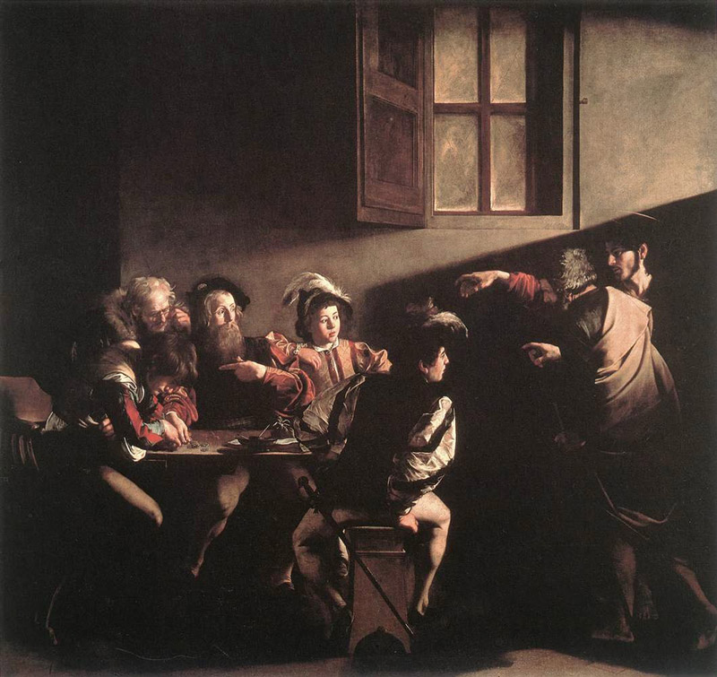 Caravaggio (1599-1600). La vocació de Sant Mateu. San Luigi dei Francesi, Roma.