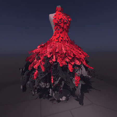 Figura 44. Disseny de vestit fet per Aimei Kutt (2016) utilitzant tilt brush. Aquesta imatge ens permet albirar les possibilitats tècniques d’aquest nou mitjà que combina el dibuix amb l’escultura, i, per tant, es pot fer servir com a maqueta 3D.